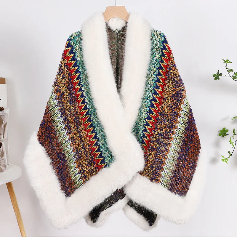 2023-New-High-end-Fur-Women-Shawl-Poncho-Fashion-Ethnic-Rainbow-Color-Winter-Warm-Wearing-Cape-5